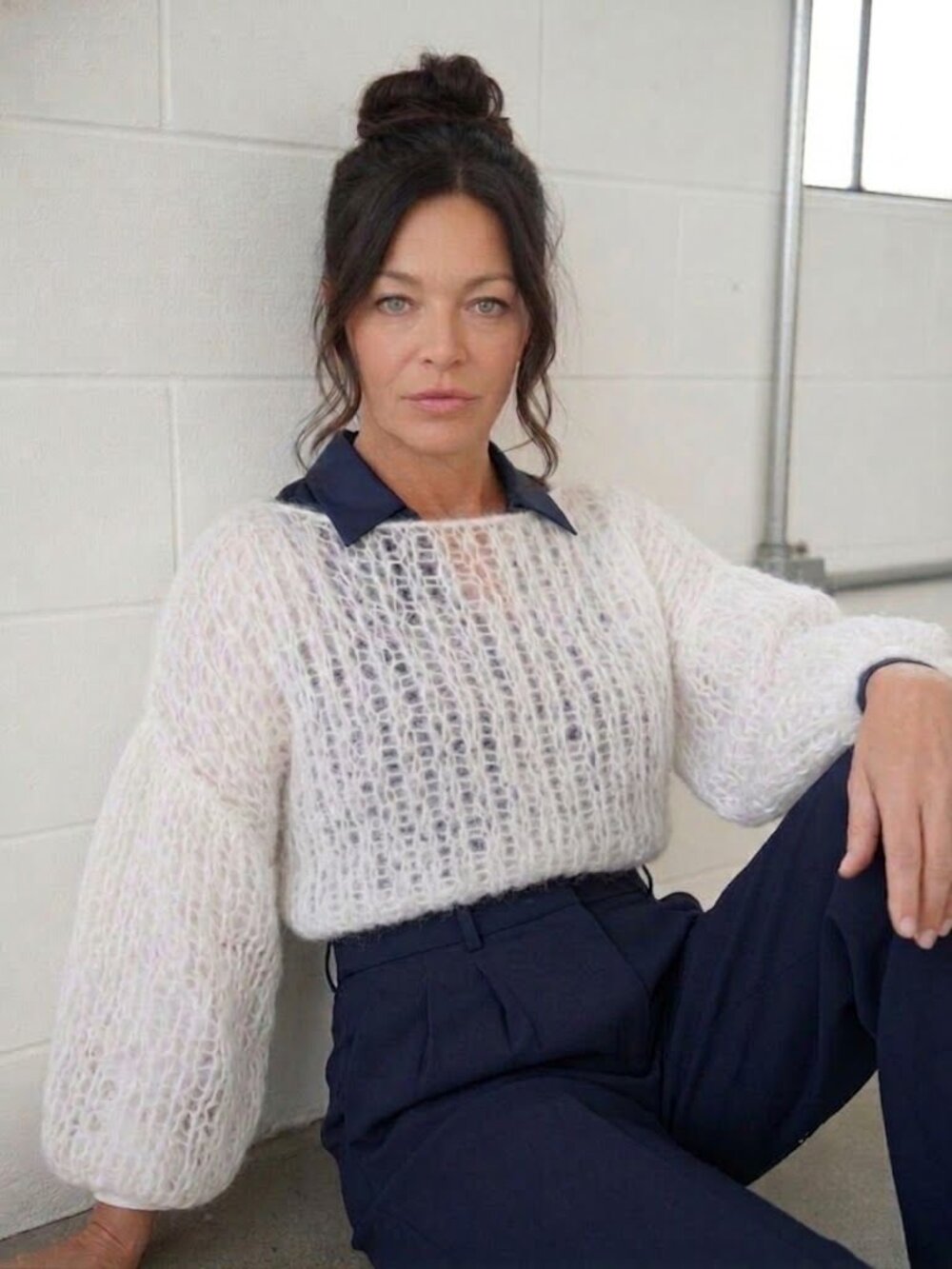 White Handknit Net Cover-up Short Top 2XL